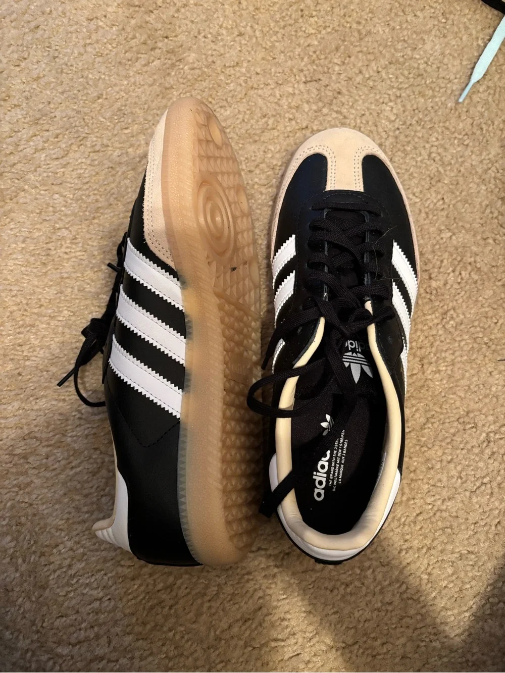 adidas Women’s Black and Beige Three-Stripe Sneakers